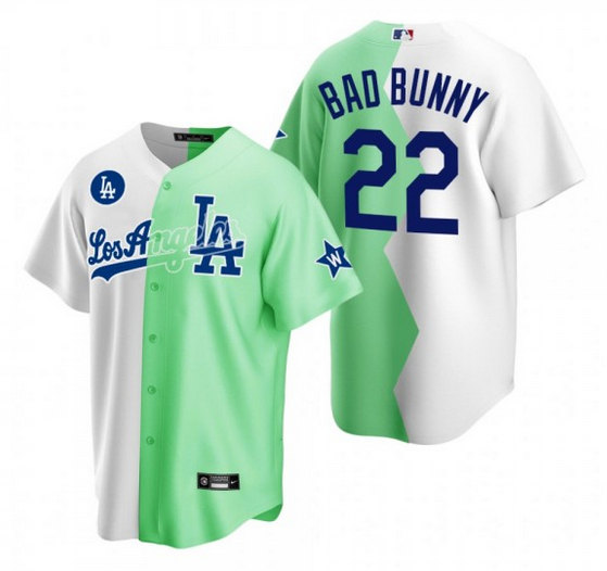 Men's White/Green  Los Angeles Dodgers #22 Bad Bunny 2022 All-Star Cool Base Stitched Baseball Jersey